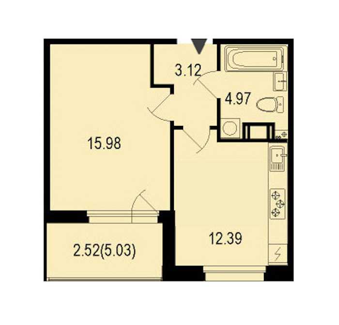 Однокомнатная квартира в : площадь 38.98 м2 , этаж: 4 – купить в Санкт-Петербурге